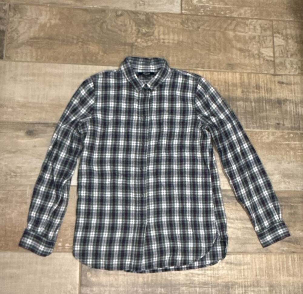 Madewell 1937 Green Plaid Cotton Flannel Button-Up Shirt